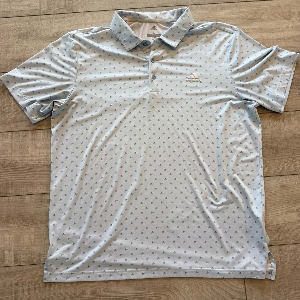 adidas Golf Polo Shirt Mens L Light Blue Allover